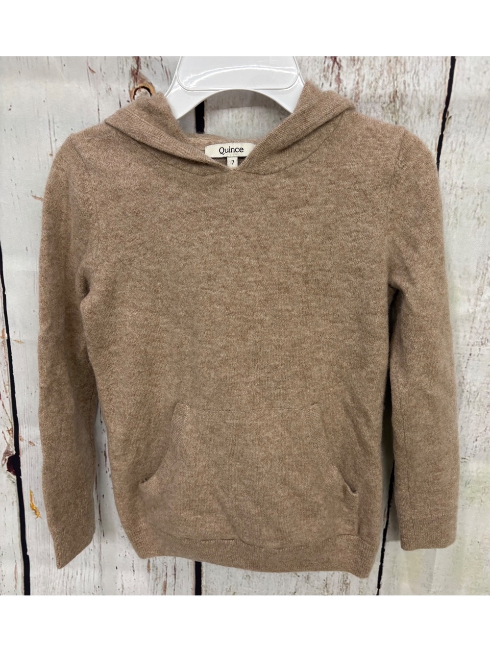 Quince Kids Mongolian Cashmere Hoodie Oatmeal Beige Unisex Size 7